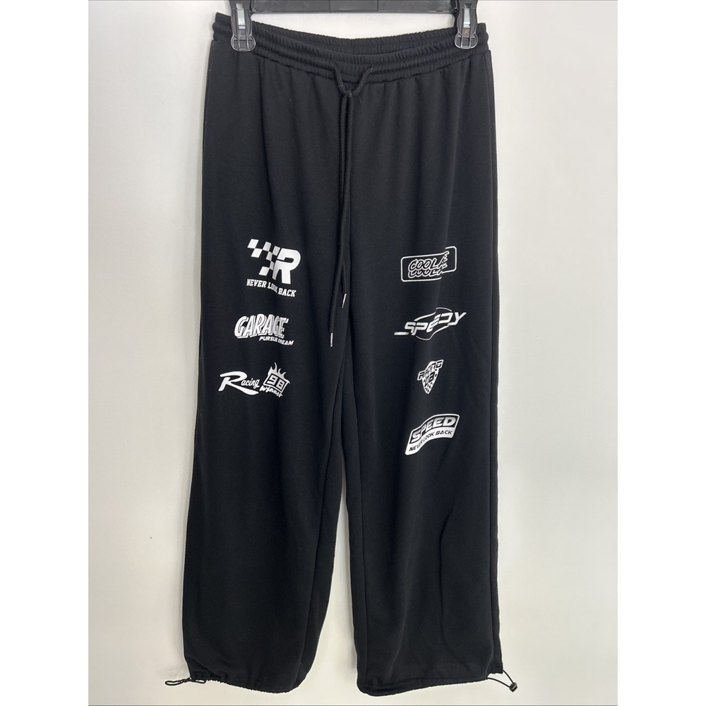 GORGLITTER Women's Graphic Y2K Baggy Sz S Sweatpants Letter Wide Leg Waist 26